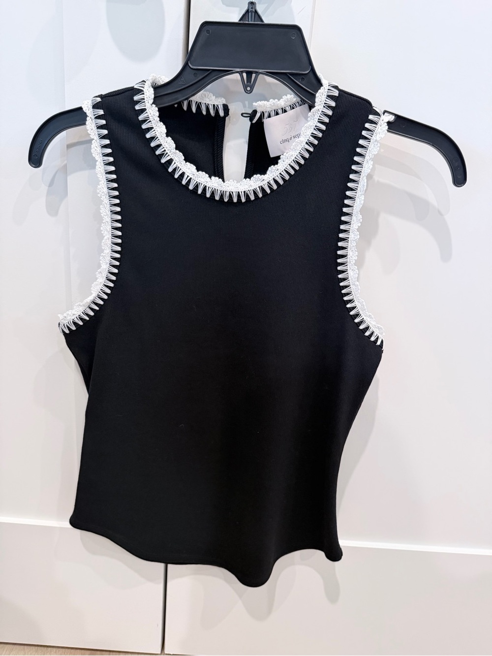 cinq a sept Black Tank with White Crochet-Edge Trim - Picture 1 of 4